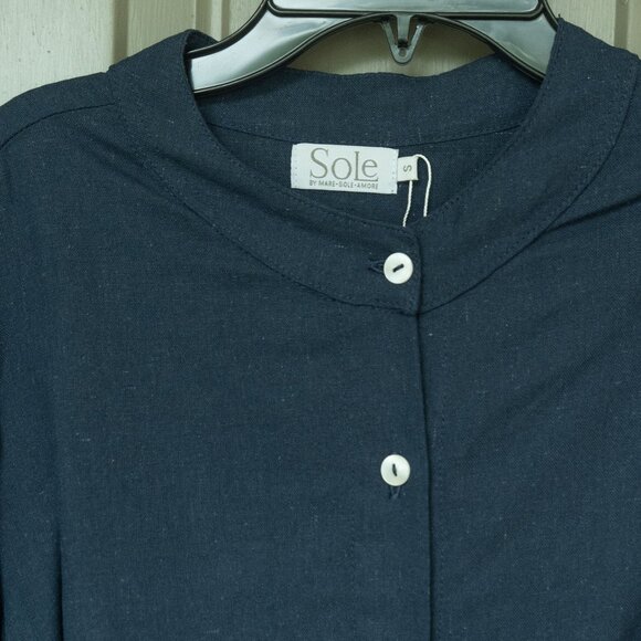 Mare Sole Amore Linen Blouse Crop Boxy Puff Sleeve Peasant Romantic Button Top - Picture 3 of 10